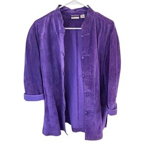 Chico’s 100% Leather Suede Jacket – Size 3 – Rich Purple
